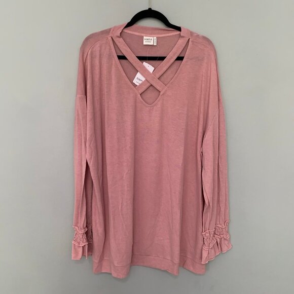 Suzanne Betro Tops - NEW Suzanne Betro Top Women 4X Pink Crisscross V-Neck Smocked Cuff Long Sleeve